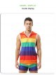 Rainbow Hooded Men's Vest V-neck Hollow Breathable Thin Sexy Sleeveless Loose I-shaped Top Without Pants